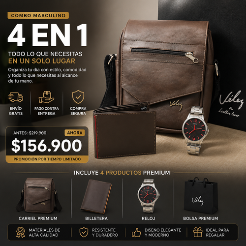 Carriel Urban Premium 4 en 1 para Hombre - Cuero