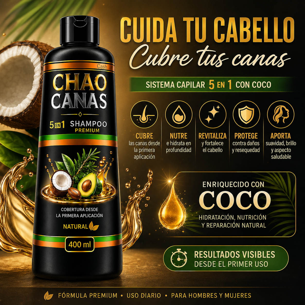 Chao Canas 5 en 1 — Shampoo Premium Cubre Canas