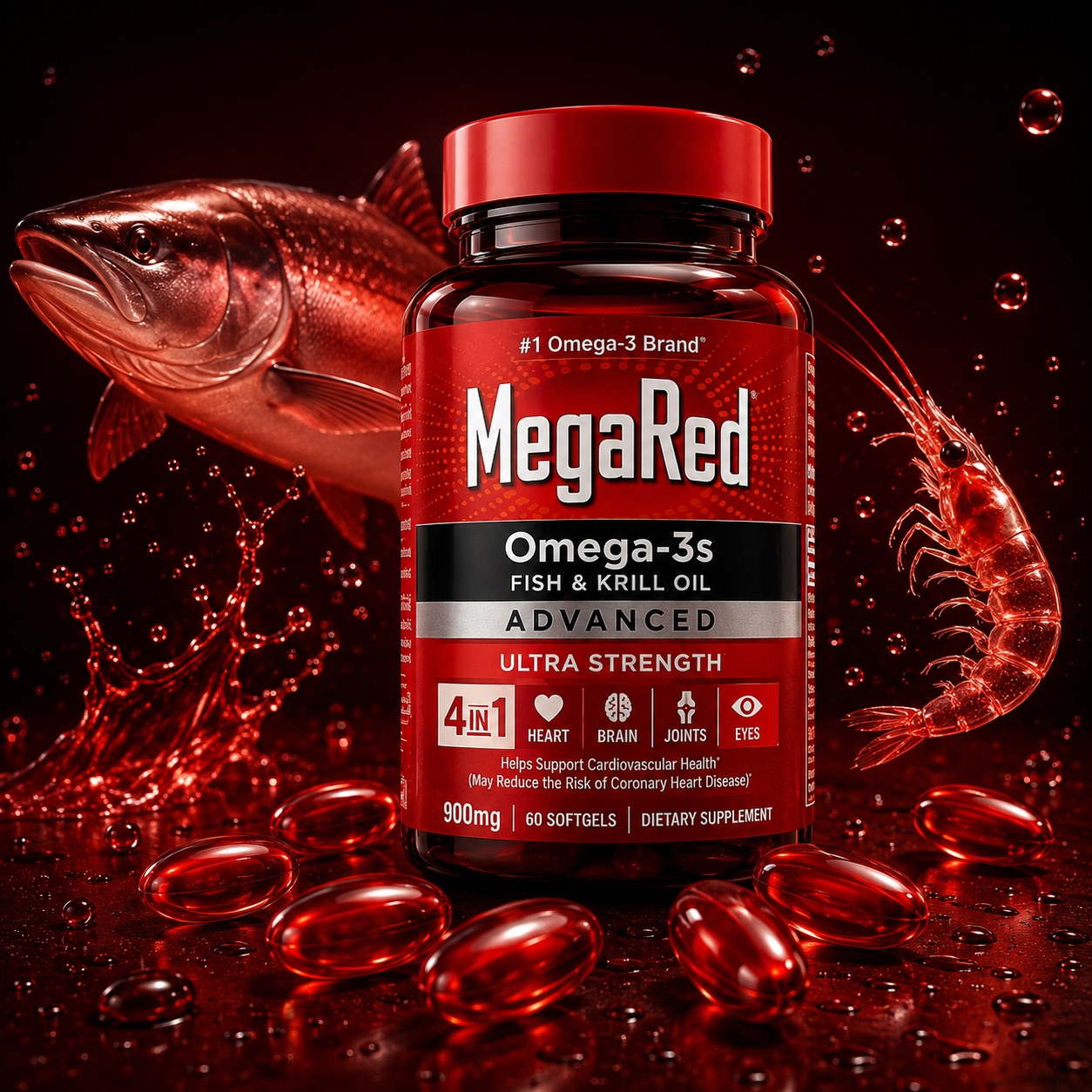 MegaRed Omega-3s Fish & Krill Oil Advanced 900mg